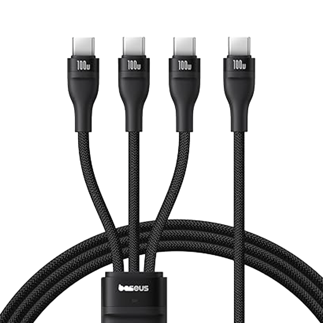 بيسوس-كيبل شحن متمدد 100 واط تايب سي ابيض 3IN1